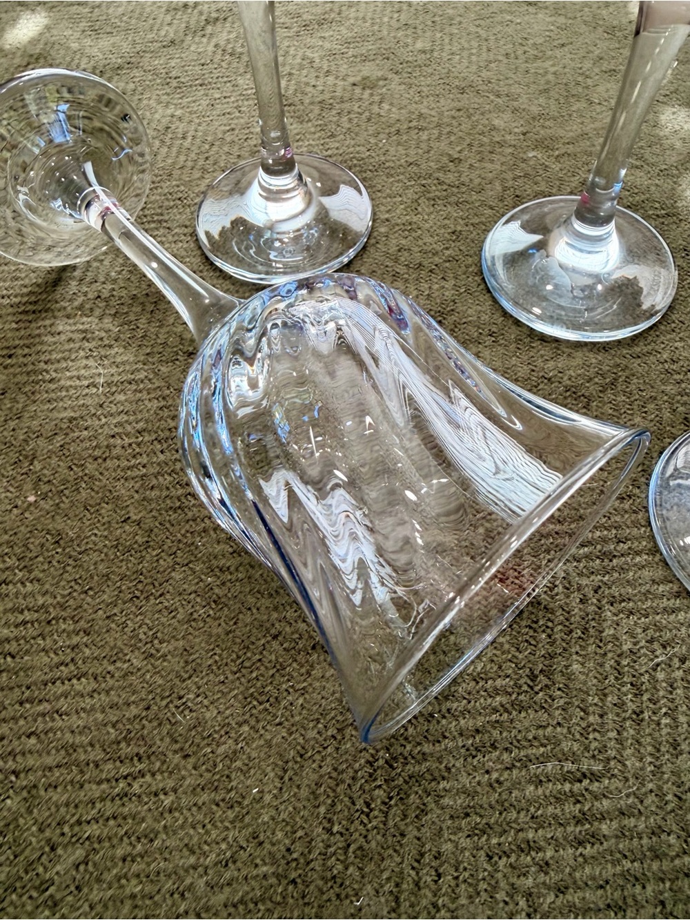 Vintage Clear Glass Optic Swirl Wine Goblets - Set of 4